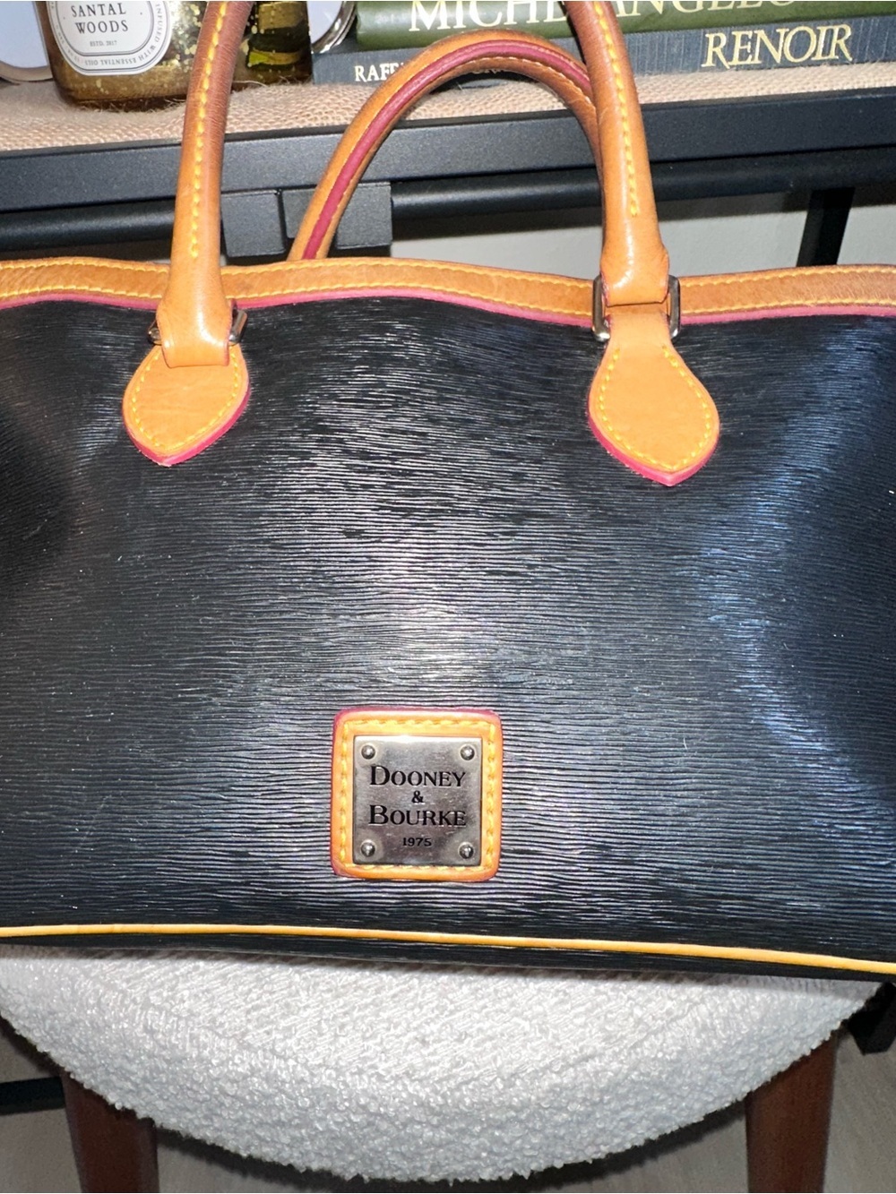 Vintage Dooney & Bourke Black Tote with Tan Trim and Handles - Picture 3 of 9
